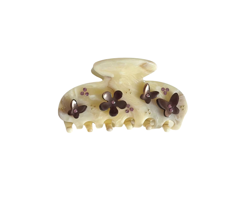 Marble Beige & Brown Butterflys Claw Clip