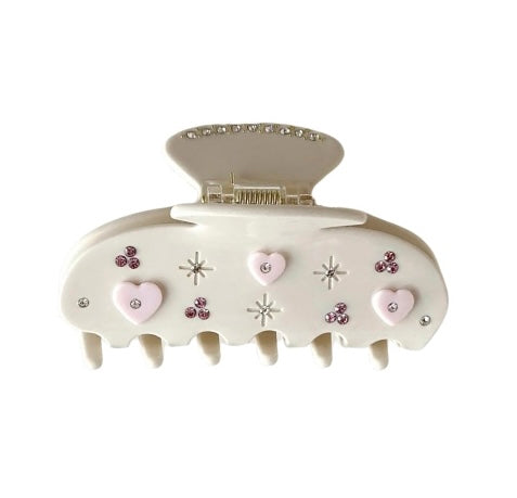 Beige Hearts Claw Clip