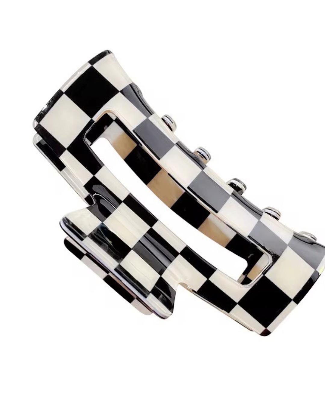 Black & White Checkered Hair Claw Clip
