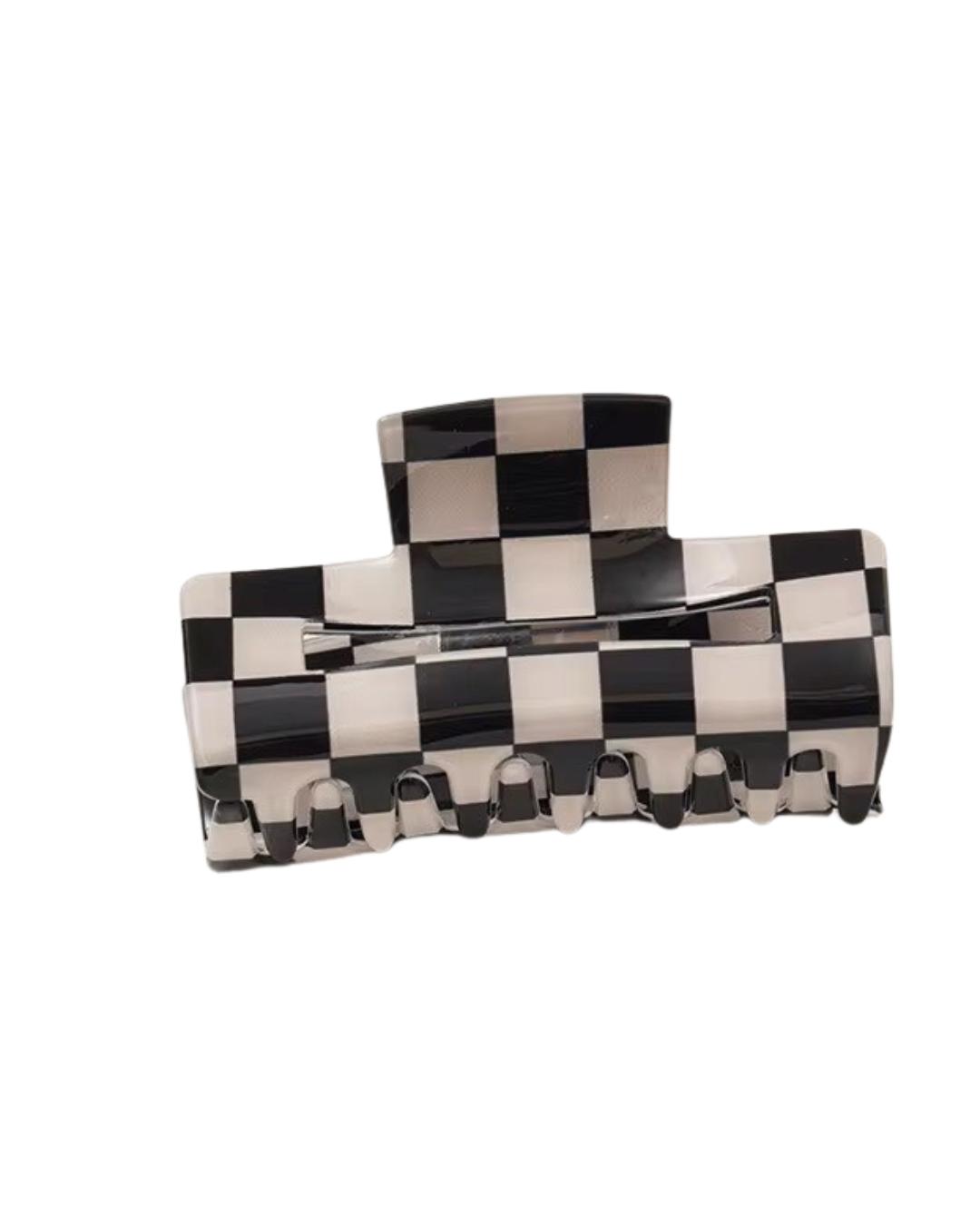 Black & White Checkered Hair Claw Clip