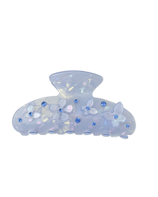 Frosted Blue Floral Hair Claw Clip
