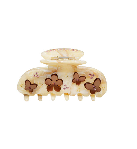 Marble Beige & Brown Butterflys Claw Clip